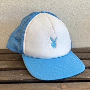 Y2K Playboy Light Blue/White Embroidered Logo Snap Back Trucker Hat One Size